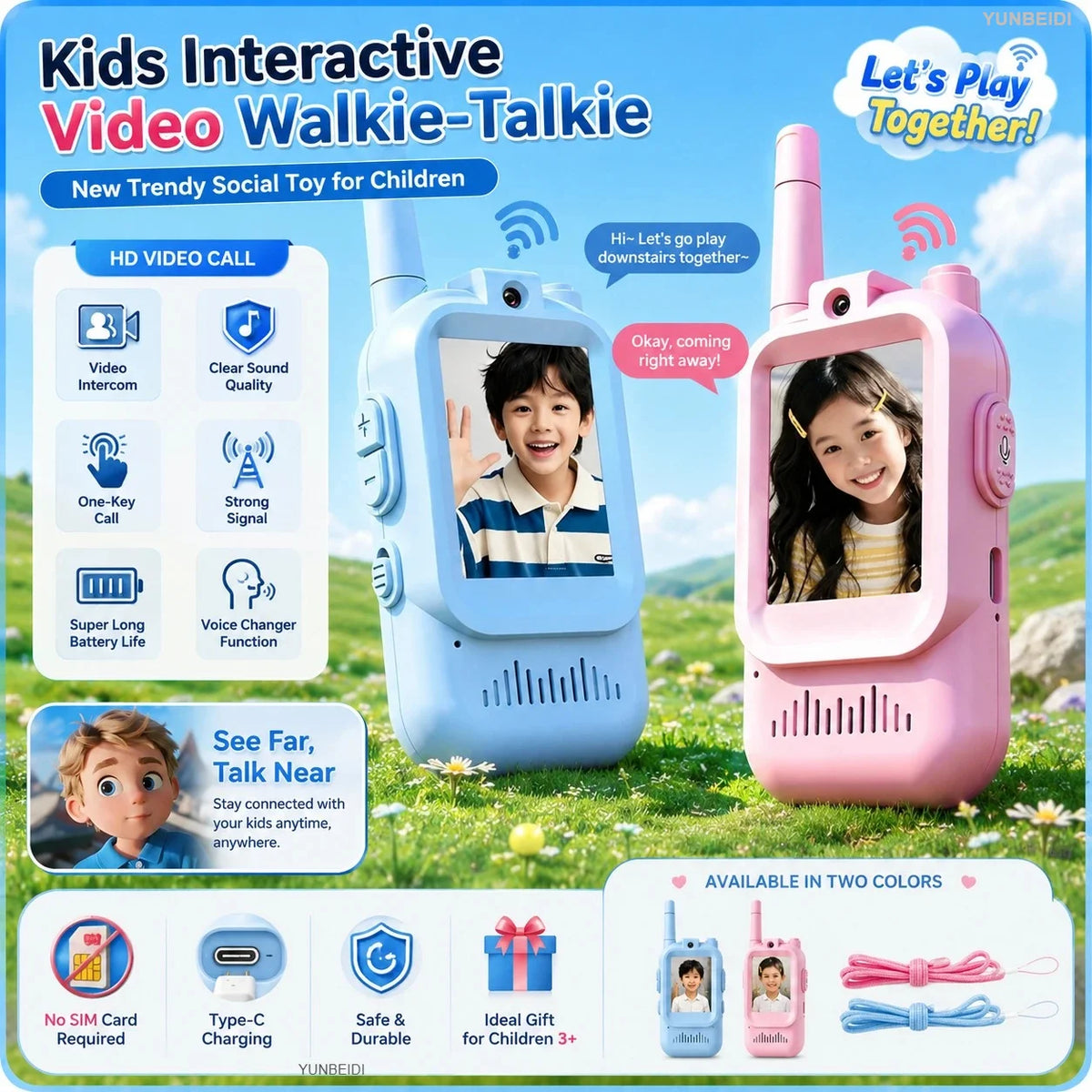 Walkie talkies con video para niños (par)