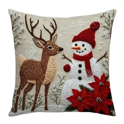 Funda de cojín navideña (renos, Santa y muñeco de nieve)