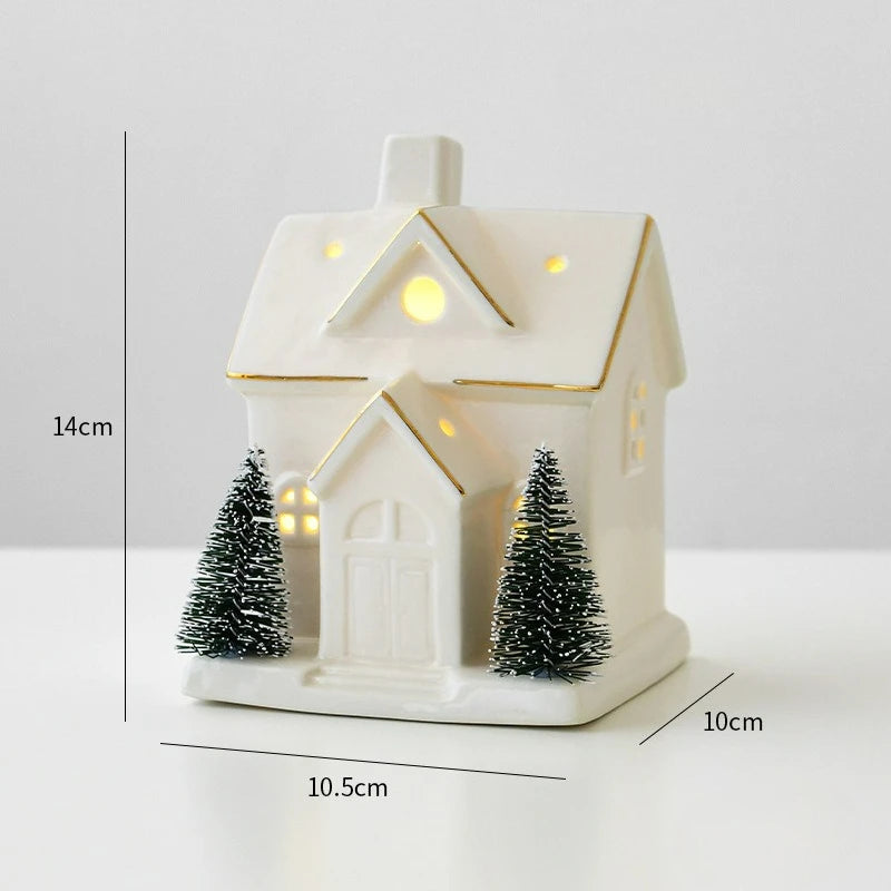 Casita navideña de cerámica con luz