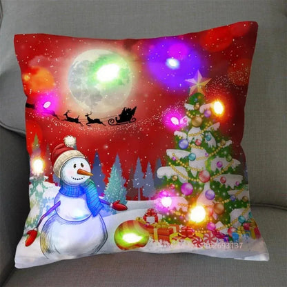 Funda de cojín navideña con luz LED