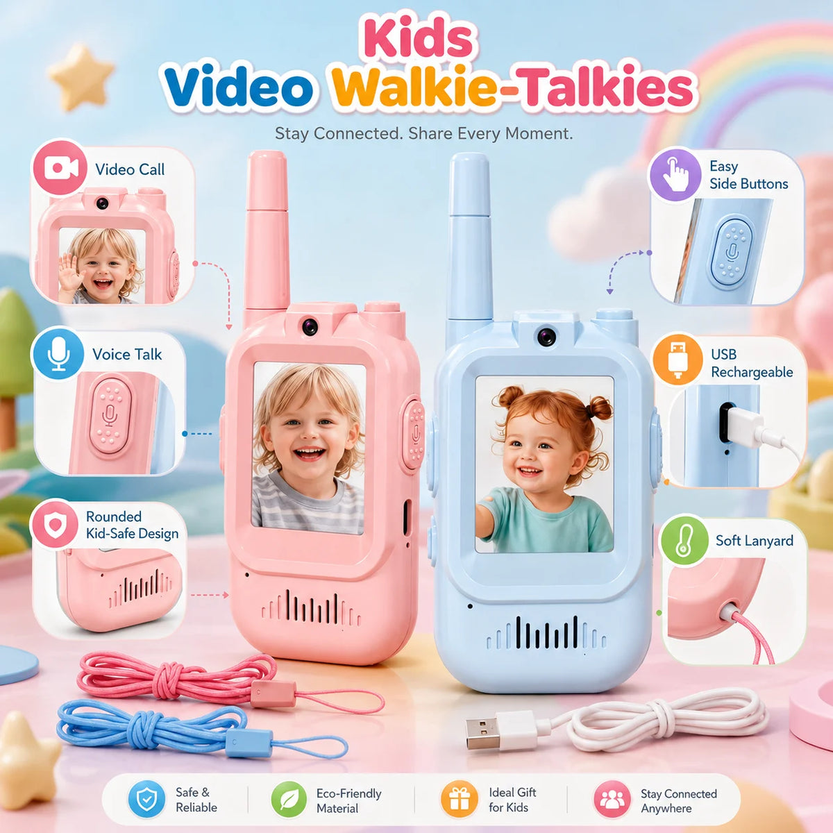 Walkie talkies con video para niños (par)