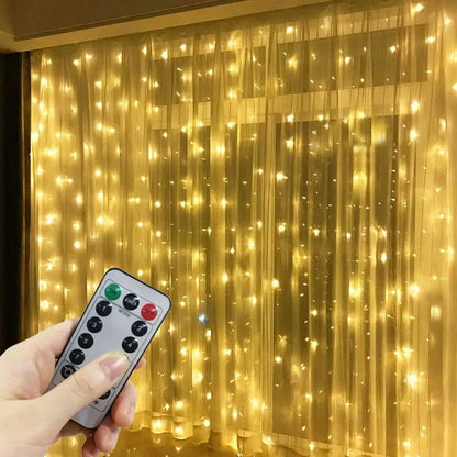 Cortina de luces LED navideña con control (8 modos)
