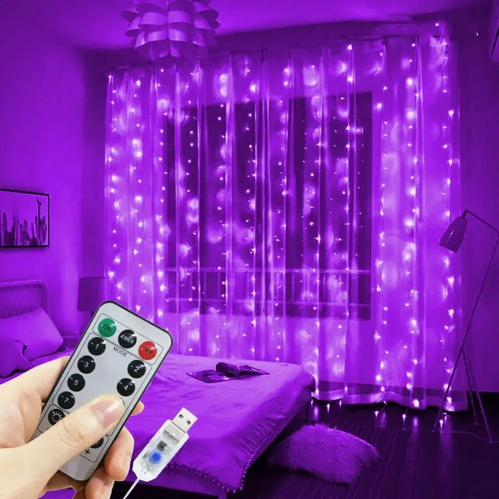 Cortina de luces LED navideña con control (8 modos)
