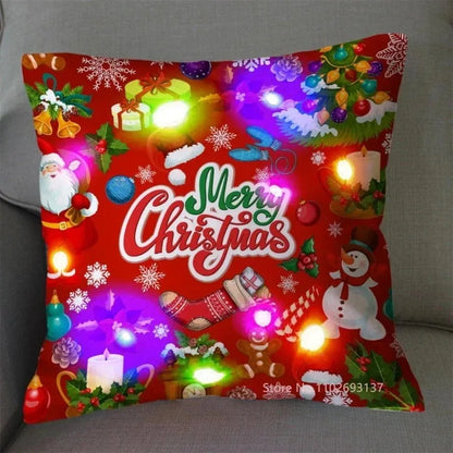 Funda de cojín navideña con luz LED