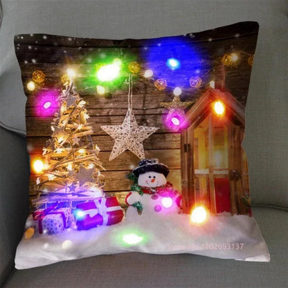 Funda de cojín navideña con luz LED