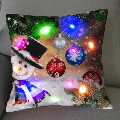 Funda de cojín navideña con luz LED
