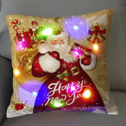 Funda de cojín navideña con luz LED