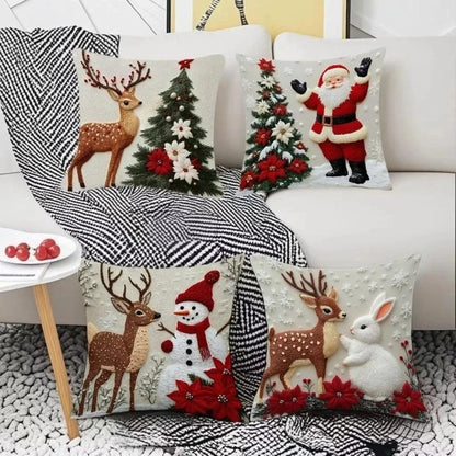 Funda de cojín navideña (renos, Santa y muñeco de nieve)