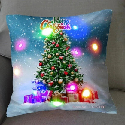 Funda de cojín navideña con luz LED