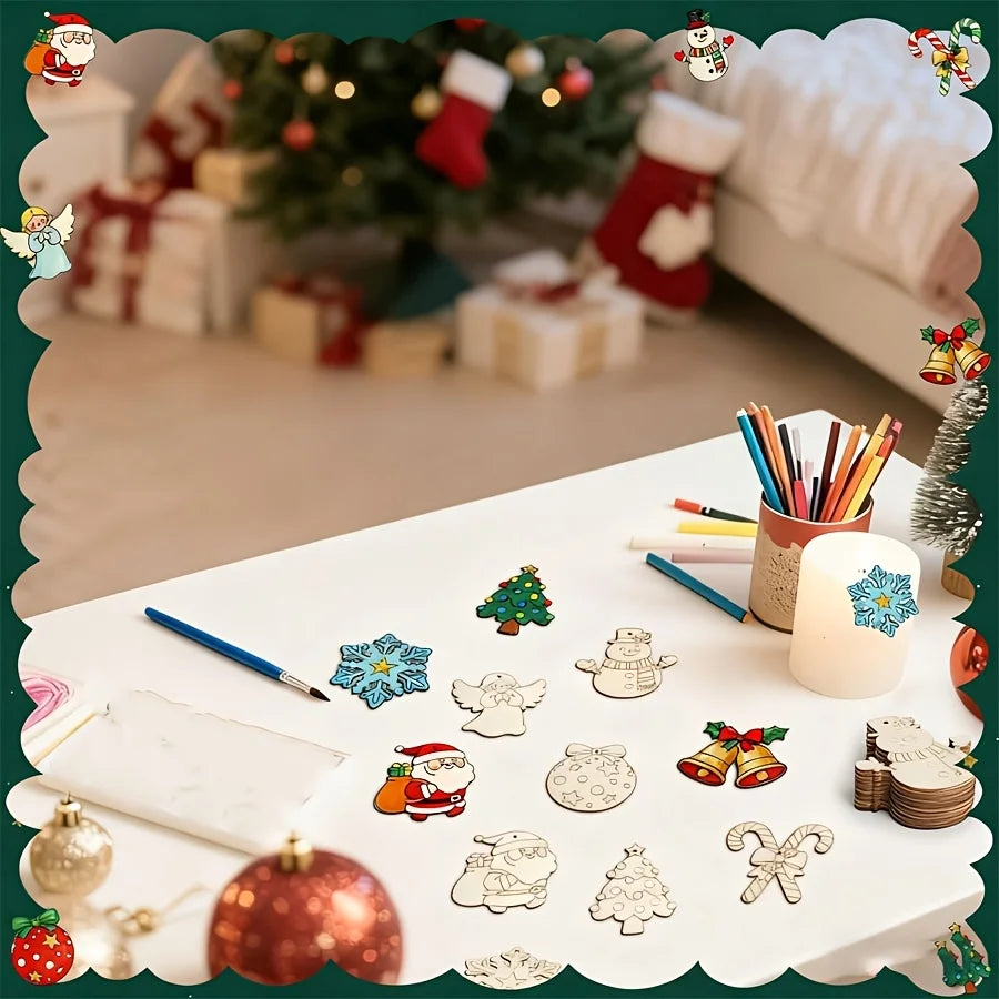Set de 40 adornos navideños de madera