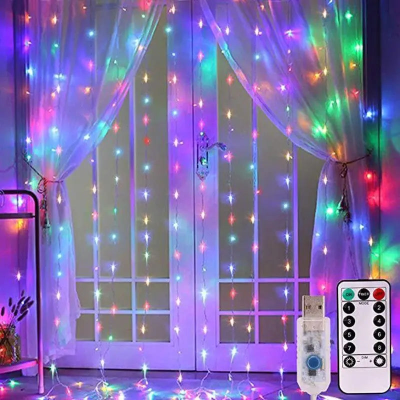 Cortina de luces LED navideña con control (8 modos)