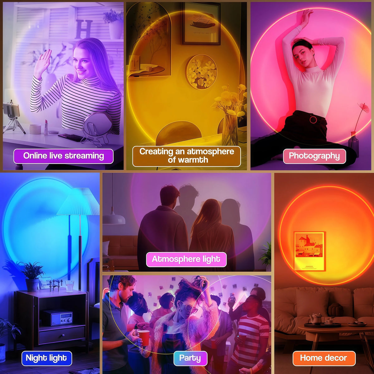 Lámpara atardecer LED de 16 colores con control