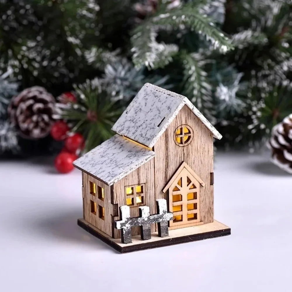 Casita navideña de madera con luz LED