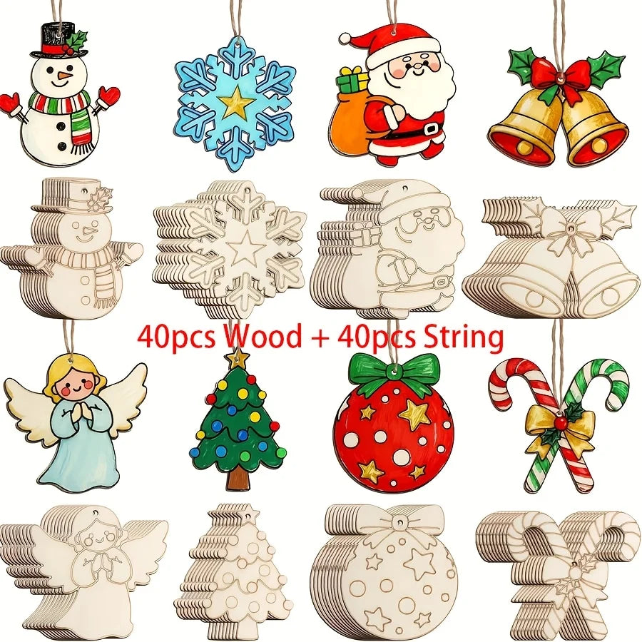 Set de 40 adornos navideños de madera
