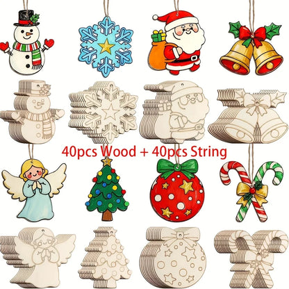 Set de 40 adornos navideños de madera