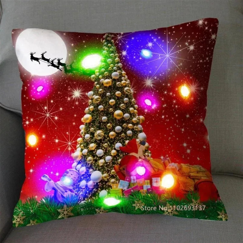 Funda de cojín navideña con luz LED