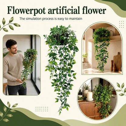 Planta colgante artificial con maceta