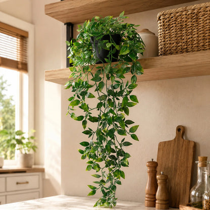 Planta colgante artificial con maceta