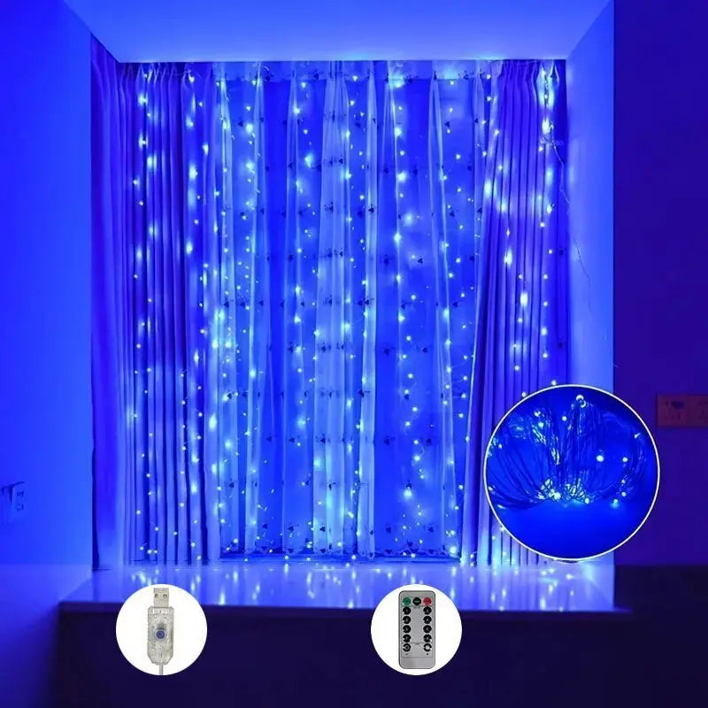 Cortina de luces LED navideña con control (8 modos)