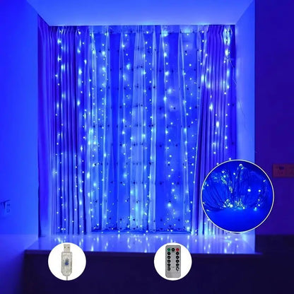Cortina de luces LED navideña con control (8 modos)