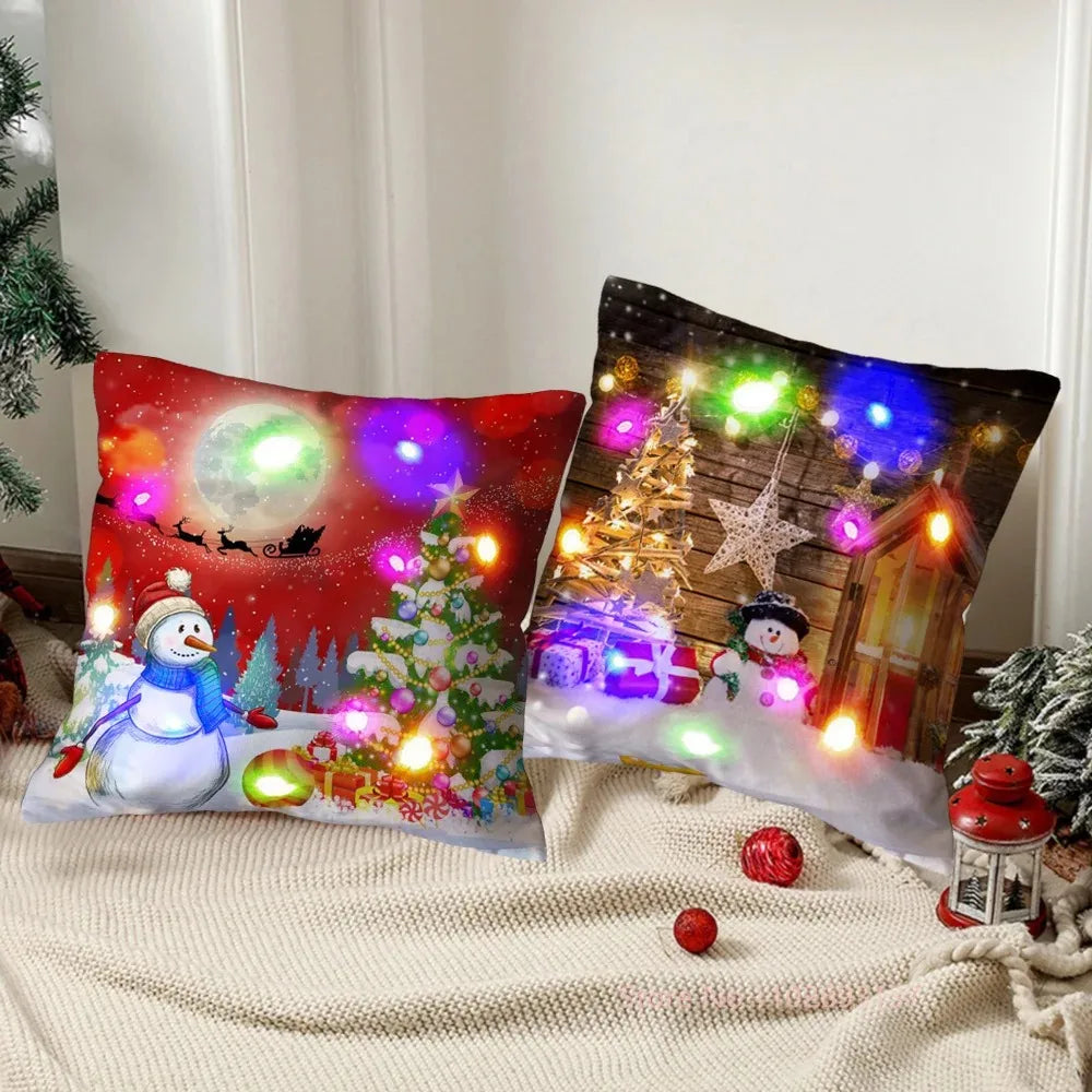 Funda de cojín navideña con luz LED