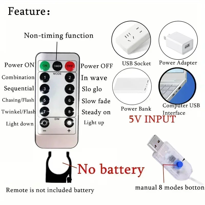 Cortina de luces LED navideña con control (8 modos)