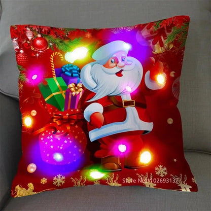 Funda de cojín navideña con luz LED