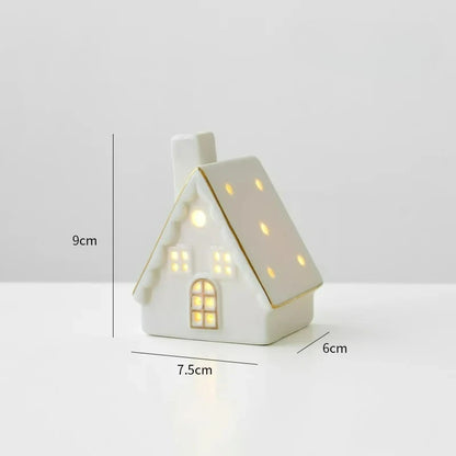 Casita navideña de cerámica con luz