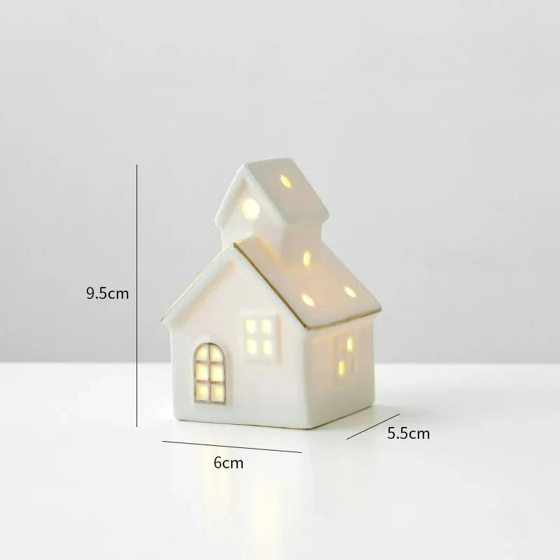 Casita navideña de cerámica con luz